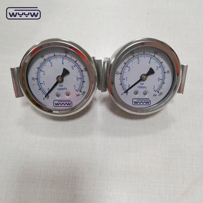 ss304 ハイドロリック ジャック 1/4&quot;bsp 2.5&quot;軸性液体で満たされたクランプ圧力計