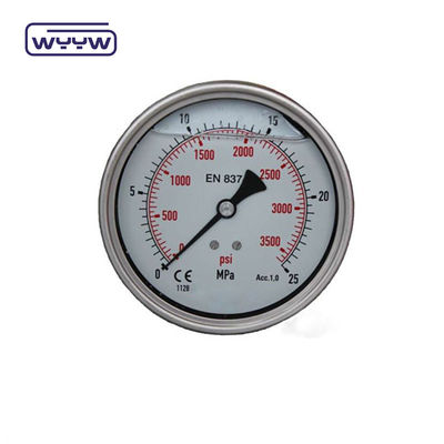 63mm EN837-1 水圧水 0-10bar /psi 軸入油 グリセリンで満たされた圧力計 2.5インチマノメーター