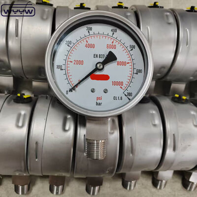 シリコングリセリンで満たされたベゼルリング圧力計 100mmダイヤルと産業用用途の底部マウント