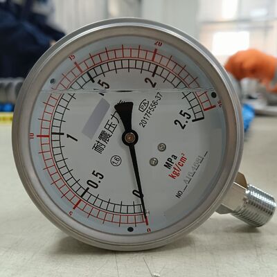 4インチ 100mm 液体充填油圧圧力計、0-2.5MPa/0-25kgf/cm² 範囲、耐衝撃設計