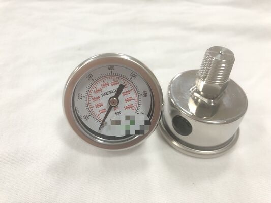 1.5 インチ 40mm オールステンレス製背圧ゲージ、0-700bar 0-10000psi デュアルスケール付き